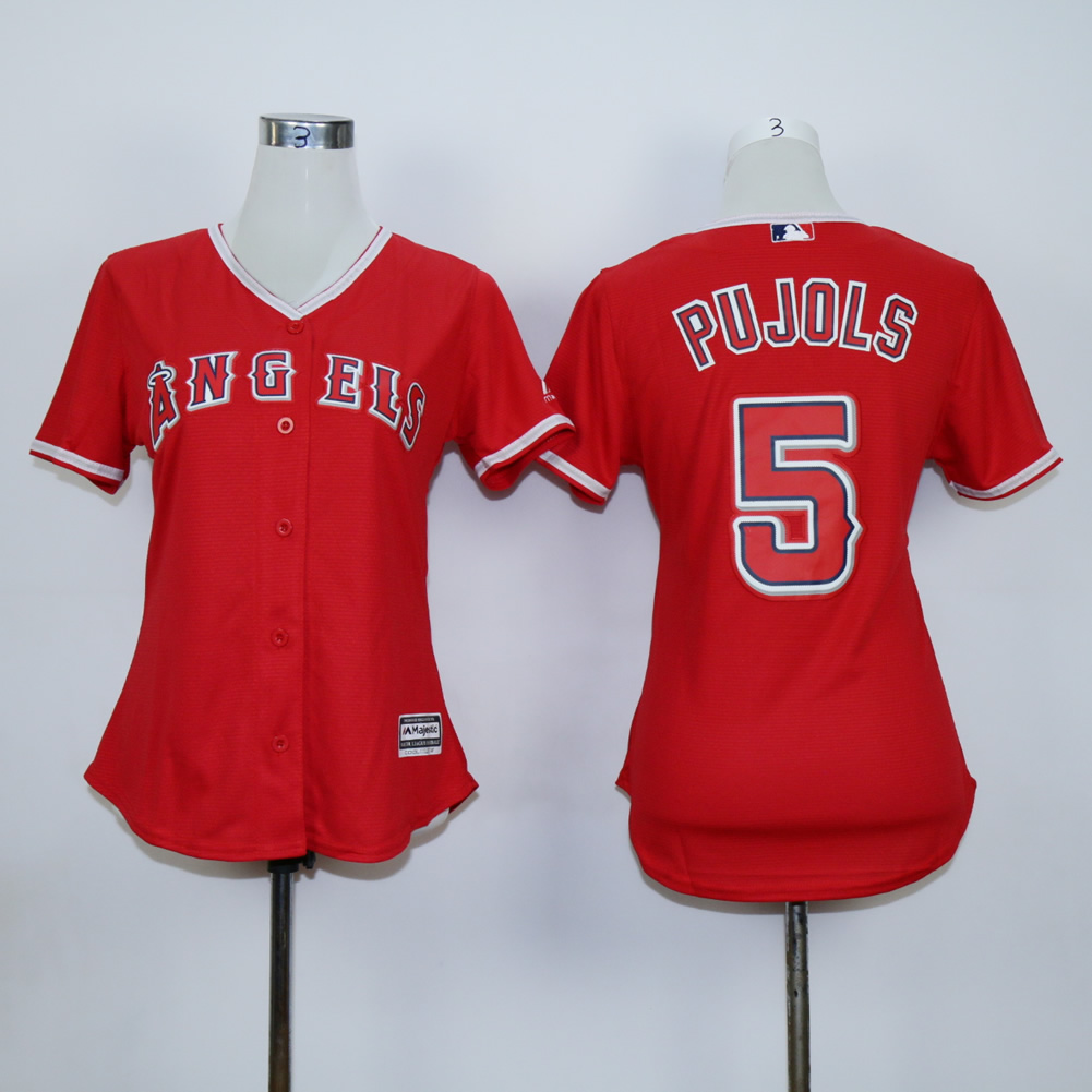 Women Los Angeles Angels #5 Pujols Red MLB Jerseys->women mlb jersey->Women Jersey
